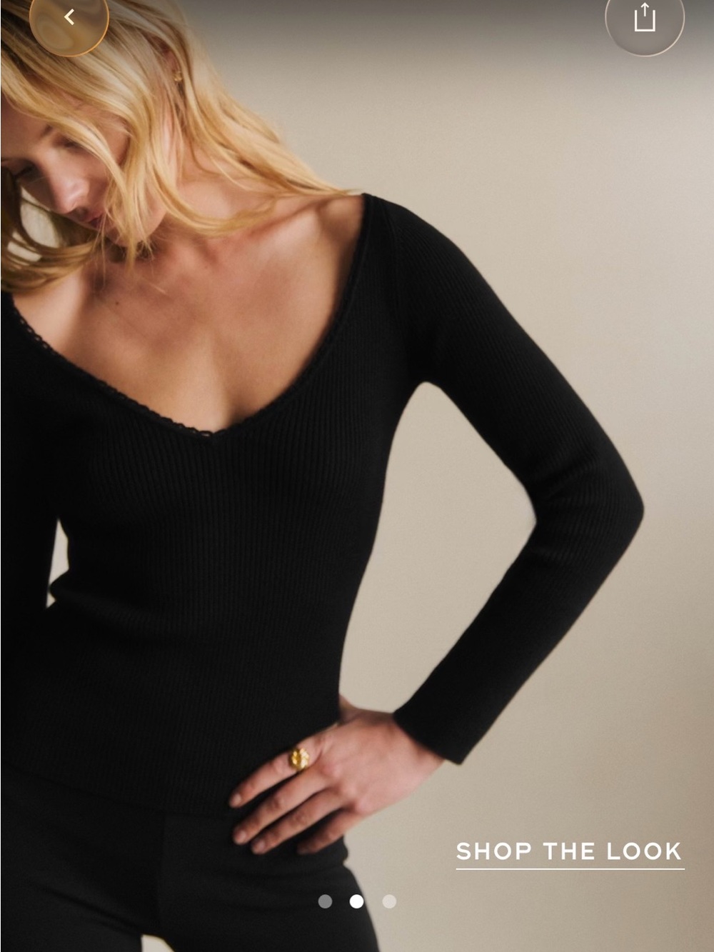 Sézane Black V-Neck Ribbed Long-Sleeve Sweater — Women